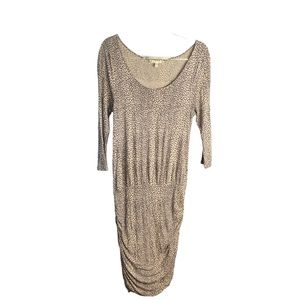 Soft Joie Animal Print Elastic Waist Ruched Side Scoop Neck Midi Dress Size M